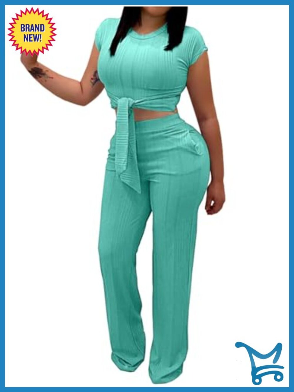 Women's Sexy Crop Top Wide Leg Pants Two Piece Set Casual Summer Ribbed